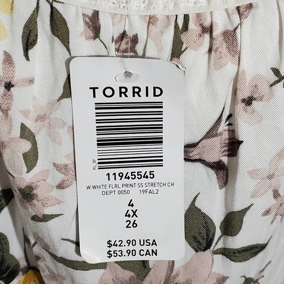 Torrid YELLOW FLORAL STRETCH CHALLIS COLD SHOULDER TOP - Picture 10 of 12